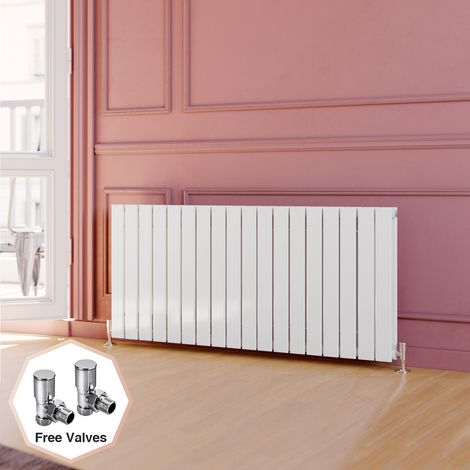 ELEGANT 600x1368mm White Designer Radiator Horizontal Double Flat Panel Radiator with Angled Radiator Valves (1/5)