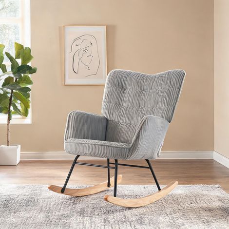 Fauteuil à bascule en tissu gris clair avec accoudoirs (1/5)