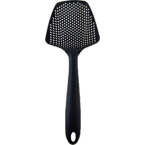 Colador, cuchara escurridora, cuchara para escurrir y servir, resistente al calor hasta 200 °C, apto para lavavajillas, grande, negro (1/5)
