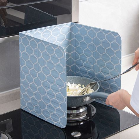 Pare-éclaboussures d'huile pliable en aluminium résistant à la chaleur, bleu, pour poêle à frire. (1/5)