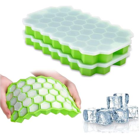 Bac à glaçons avec couvercle, moules en silicone souple, glaçons en forme de diamant pour boissons et desserts, démoulage facile (vert, lot de 1) (1/5)