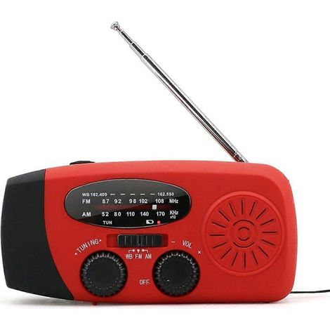 Radio d'urgence portable, 3 modes de chargement, manivelle, antenne télescopique, lampe torche LED 3 LED, fonction météo (1/5)