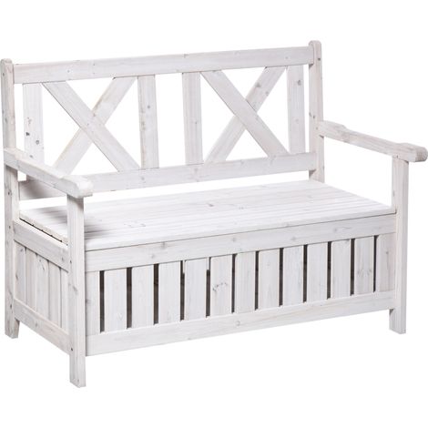 Banc coffre jardin 2 places rangement coussins blanc 115 x 61 x 85 cm