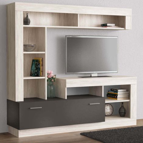 Parete attrezzata soggiorno mobile porta tv 170x42x181,5 cm di colore Antracite e Quercia chiaro mod. Leonard (1/5)