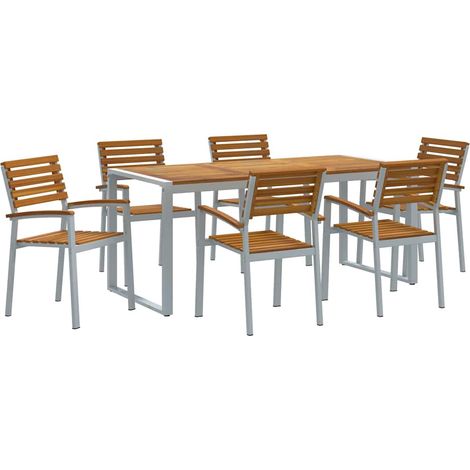 Maison Exclusive - Garten Essgruppe 7 pcs Grau Massivholz Akazie