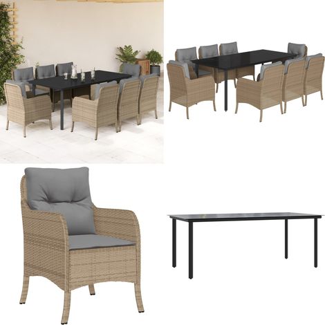 9-tlg. Garten-Essgruppe mit Kissen Beige Poly Rattan - Gartentisch - Gartenstuhl (1/5)