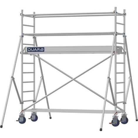 DUARIB - Échafaudage roulant aluminium Docker – Version lisses – Largeur 85 cm – Hauteur max 11,90 m – Longueur 2,05 / 2,54 / 2,95 m - Hauteur de plateau 1,9 m - L 2,54 x l 0,85 m
