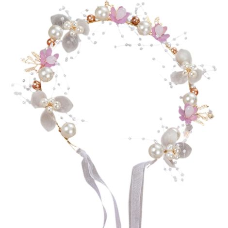 Blumenmädchen-Diadem – handgefertigtes, elegantes Blumen-Tiara mit Perlen, verstellbares multifunktionales Stirnband für Mädchen, tragbares Haar-Accessoire für den täglichen Gebrauch, Fotografie (1/5)