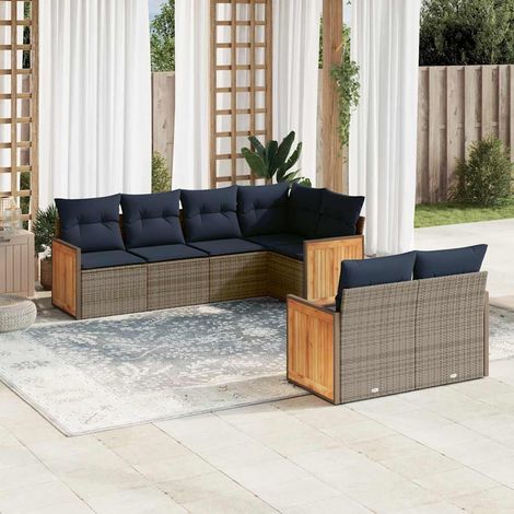 7-teiliges Gartensofa-Set mit Kissen, grau, Polyrattan (1/5)