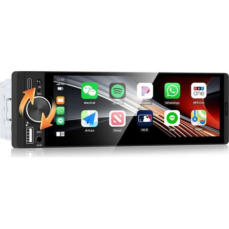 1 DIN Autoradio avec sans Fil, IPS 6.28 Pouces Ecran Tactile Car Play Voiture, 1 Din Bluetooth Radio Auto avec Lien Miroir FM EQ MP5 USB/AUX Commandes au Volant (1/5)