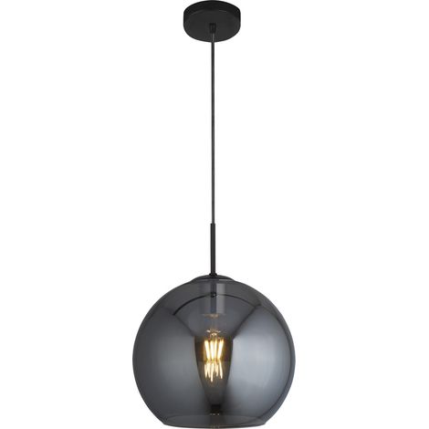 Searchlight AMSTERDAM - Plafonnier rond à 1 lumière (30 cm de diamètre) en verre fumé, noir (1/4)
