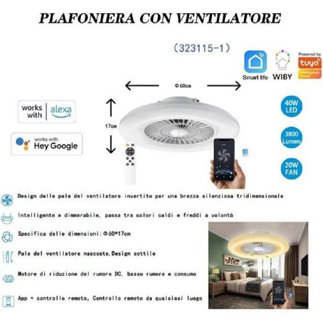 Trade Shop - Plafoniera Con Ventilatore Dimmerabile 40w Silensioso App Telecomando 323115-1 - (1/4)