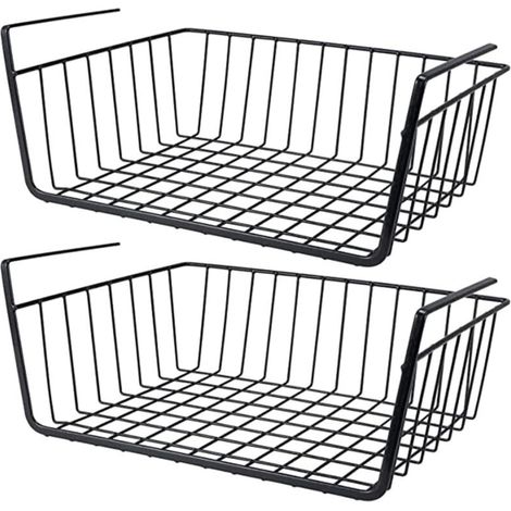 2PCS Panier Suspendu, Métallique Paniers à Étagères Empilables Panier de Rangement de Cuisine pour Cuisine,Pantry,Bureau,Bookshelf,Placard,Salle de Bain (Noir) (1/5)