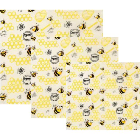 Emballages alimentaires à la cire d'abeille, lavables et réutilisables, pour sandwichs, pain, fruits et légumes. Disponibles en 3 tailles : S/M/L. (1/5)