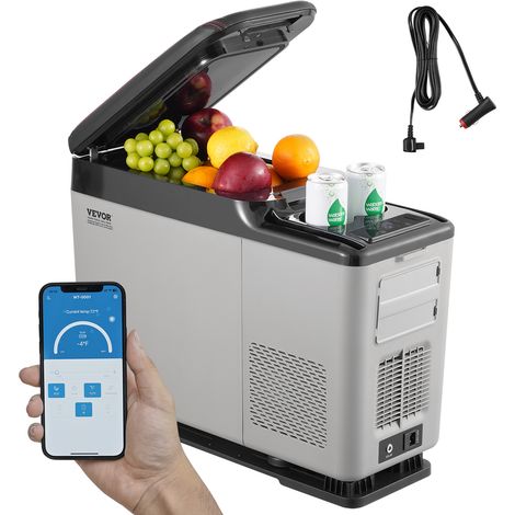 VEVOR Refrigerateur Portable a Compression 15 L, Mini Frigo de Voiture 12/24 V CC et 100-240 V CA, Glaciere a Zone Unique, -20 °C a 20 °C Reglable, pour Camion Bateau Maison Camping