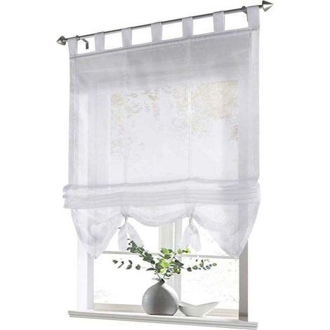 Store bateau 1 pièce avec passants, rideaux, cuisine, transparent, store à passants, rideaux, voile moderne (blanc, LxH 60 x 155 cm) (1/4)