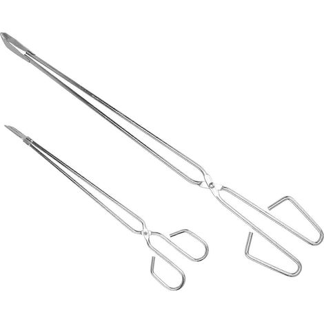 Lot de 2 pinces à charbon pour barbecue d'extérieur (argentées, 2 tailles) (1/5)