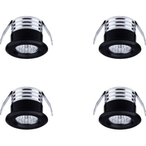 Set med 4 mini infällda LED-spotlights, 3 W, varmvit svart (1/4)