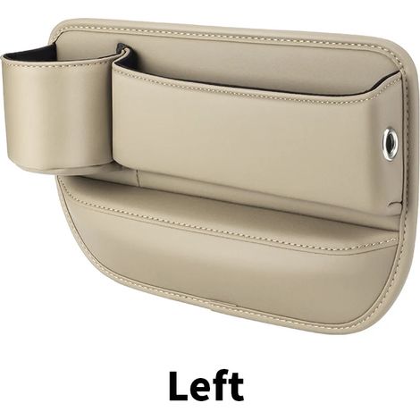(Gauche - Beige) Lot de 2 organisateurs de voiture en cuir PU pour fentes de siège, avec poche et porte-gobelet/téléphone. Accessoires auto. (1/5)