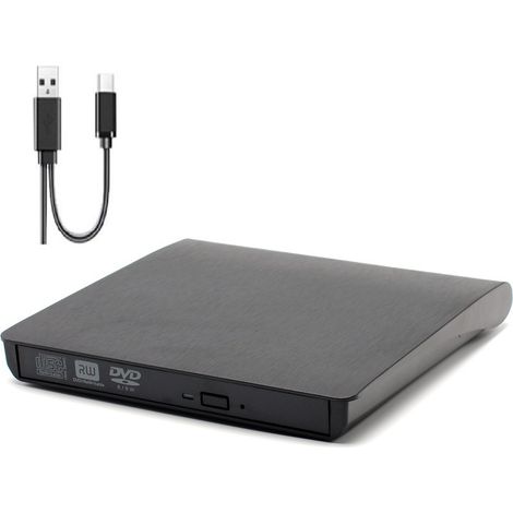 External CD/DVD Drive for PC, Portable USB 3.0 RW/ROM Burner, Slim, Fast Transmission, Built-in USB Cable, Compatible with Windows/Mac OS, Apple/iMac/Macbook/Laptops/Desktops/PC, Black.