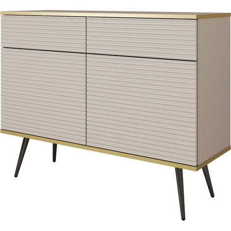 Buffet : Beige, pieds noirs, 107 x 85 x 39 cm, façades rainures (1/4)