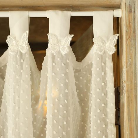 Rideau de Cuisine Court pour Petit Fenêtre Rideau En Voile Voilage Semi Transparent Blanc Uni Avec Pompon Papillon Rideau Brise-bise Rideaux à Disques Cantonnières Demi Passe-Tringle Bistro (1/5)