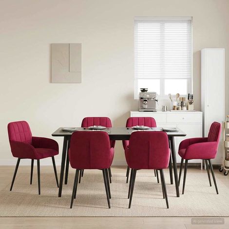 Lot de 6 chaises de salle à manger en velours bordeaux avec accoudoirs - PANGIVO (1/5)
