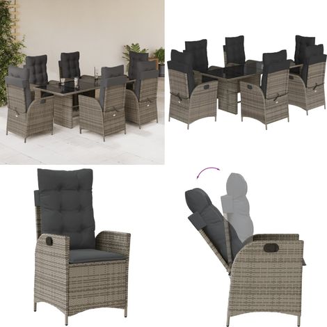 Ensemble à manger de jardin et coussins 7 pcs gris rotin - Chaise de jardin - Table de jardin (1/5)