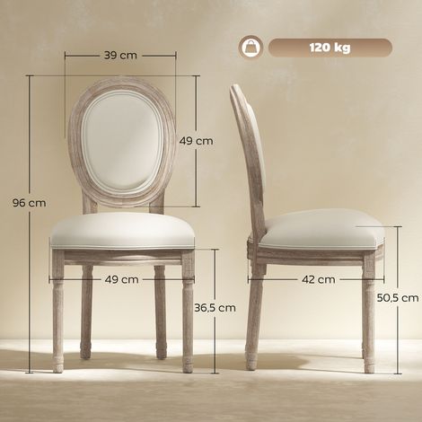 Sedie da pranzo, set da 2, sedie da cucina con schienale, effetto lino, poltrona, sedia imbottita, sedie, sedia da soggiorno con gambe in legno per tavolo da pranzo, bianco crema + naturale (1/5)