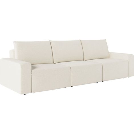 Canapé droit fixe 3 places ROMANE en tissu Easy Clean antitache - Beige (1/5)