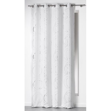 Douceur D'Intérieur - 1605085, Tenda Con Occhielli , 140 X 260 Cm , Bully , Poliestere Stampato Argento , Bianco