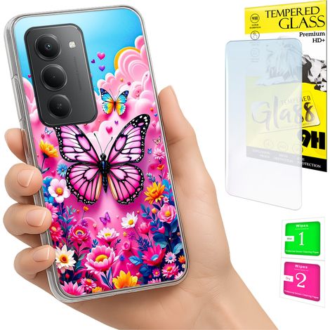Coque pour Xiaomi Redmi 15 4G/5G 169 mm, motif papillon, protection arrière en verre trempé. (1/5)