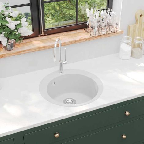 vidaXL Évier de cuisine Granit Rond Blanc (1/5)