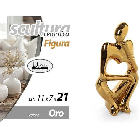Scultura Decorazione Casa Figura Oro in Ceramica 11 x 7 x 21 cm