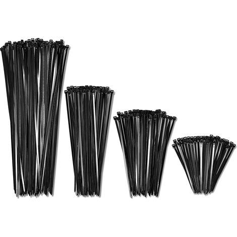 Bridas para cables negras, juego de 4 tamaños, 400 unidades
