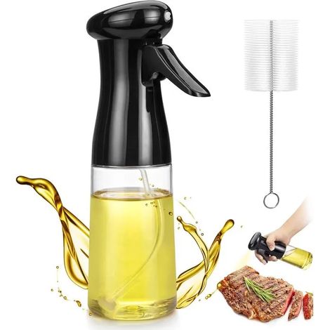 200 ml Bouteille Huile avec Brosse de nettoyage, Spray Huile Cuisine, Pulvérisateur d'huile BBQ (Noir) (1/4)