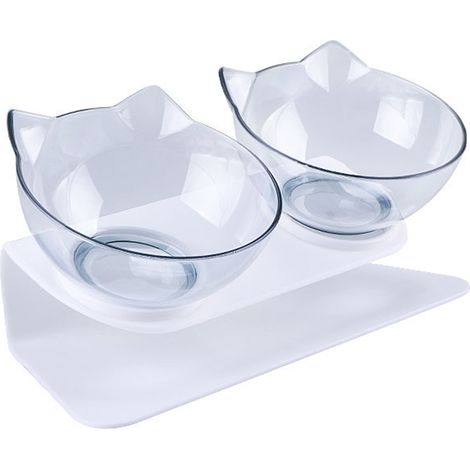 Katzennapf, transparent, verstellbarer Doppelnapf mit erhöhtem Ständer, für Wasser und Futter, beugt Nackenverletzungen vor (transparent) (1/5)