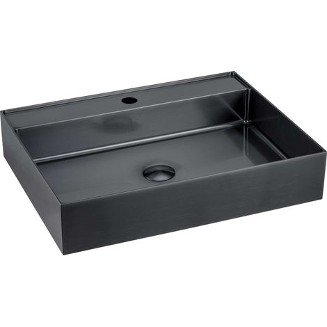 Sapho Aurum - Lavabo 55x42 cm, senza troppopieno, con foro per miscelatore, antracite AU102 (1/4)