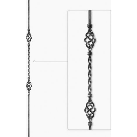 Barreau semi torsadé avec 2 vrilles - H900mm L50mm carré de 12mm - Fer forgé - À souder - DECO FER FORGE