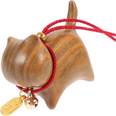 Sculpture ethnique style chat pendentif voiture décoration en bois chat artisanat en bois voiture voiture chat-5.00X3.70X2.50CM-Light Brown (1/4)