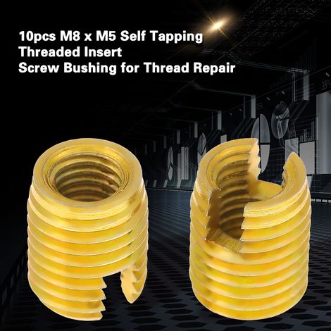 Lot de 10 inserts filetés autotaraudeurs M8 x M5 en acier inoxydable 302, type fente, pour la réparation de filetages. (1/5)