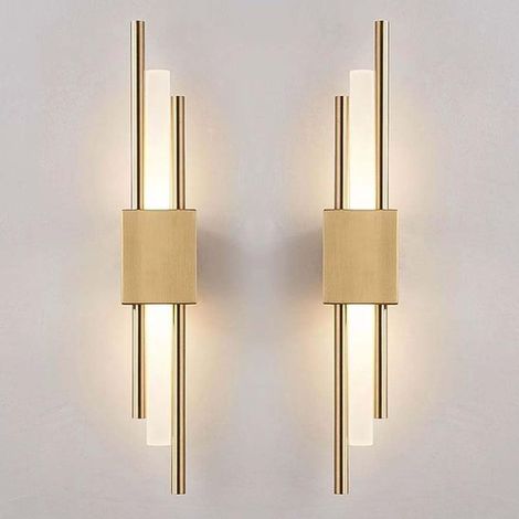 2 x Modern Gold LED Wall Light Vertical Wall Light in Metal and Acrylic, Minimalist Wall Lamp for Bedroom, Living Room, Hallway, Hotel, 48 cm, 3 Colour Temperatures (2 Pcs-D&G) (1/5)