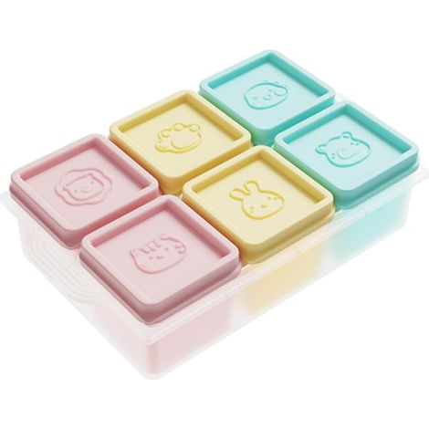 Plaque à glaçons en silicone, 6 pièces de plaques à glaçons individuelles avec couvercle, petites boîtes empilables pour boissons, snacks, micro-ondes et lave-vaisselle (1/5)