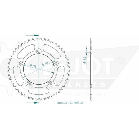 Couronne Alu TT KTM Orange - 420 - 48 Dents - Made in Germany (1/3)