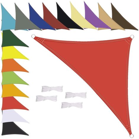Voile d'ombrage triangulaire imperméable, résistant aux intempéries, polyester de qualité supérieure, plusieurs longueurs et largeurs au choix, avec cordes de fixation, 1,6 x 1,6 x 1,6 x 1,6 m, (1/5)