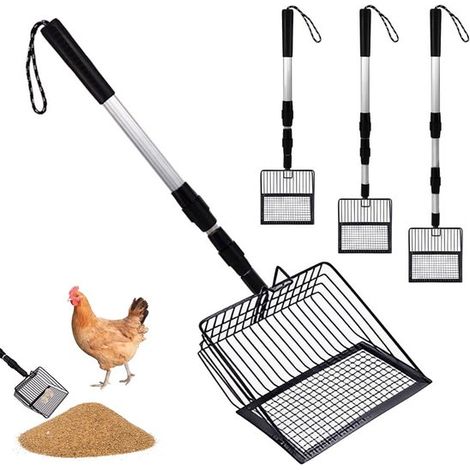Paletta per letame di pollo, paletta per escrementi, pulizia del pollaio 3 in 1, regolabile, 106 cm, nera (1/5)