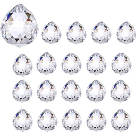 Boules de Cristal,20 Pièces Attrape-Soleil Transparents de 20 mm,Prismes Scintillants à Suspendre,Boule de Cristal Clair pour Décoration de Fenêtre,Artisanat,Mariage,Décoration