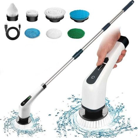 Brosse de Nettoyage électrique,avec 7 têtes de Brosse et rallonge, Spin Scrubber Brosse Rotative Nettoyage Électrique pour Les Coins, la Salle de Bain,Les Toilettes,Le Nettoyage du carrelage (1/5)