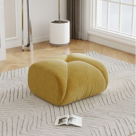 Chenille-Ottomane in Gelb, 78 x 76 x 45 cm, HAVRYA (1/5)