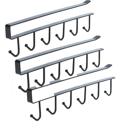 Lot de 3 crochets de rangement pour tasses, verre à vin, ustensiles de cuisine, ceintures et écharpe, crochet de suspension sous placard sans perçage (1/5)